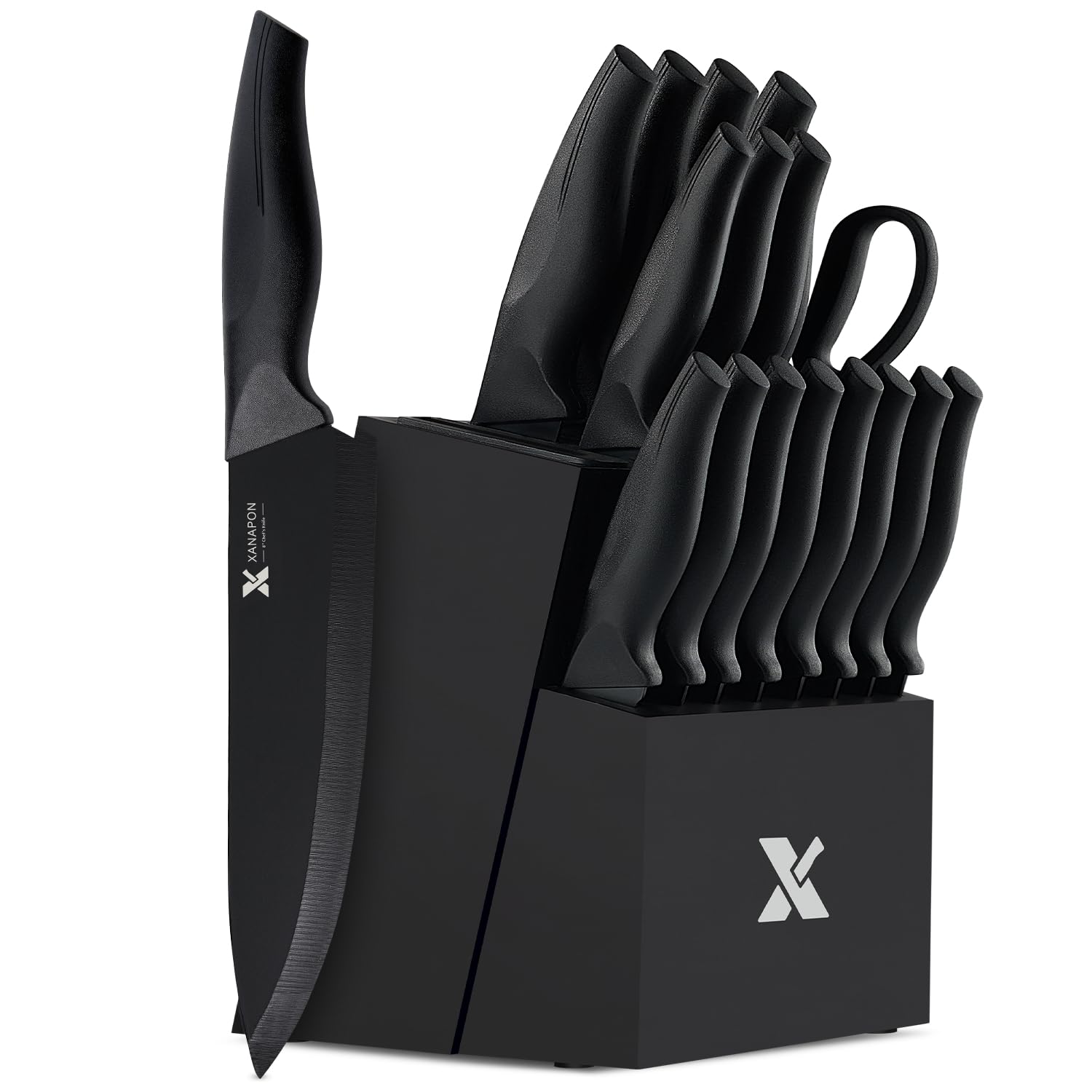 包丁セット 黒色収納バッグ付き　Kitchen knife Amazon.com: XANAPON 19-Piece Black Kitchen Knife Set with Block